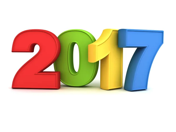 Mutlu yeni yıl 2017 3d renkli metin beyaz bitti izole yansıması ile arka plan ve 3d render gölge — Stok fotoğraf