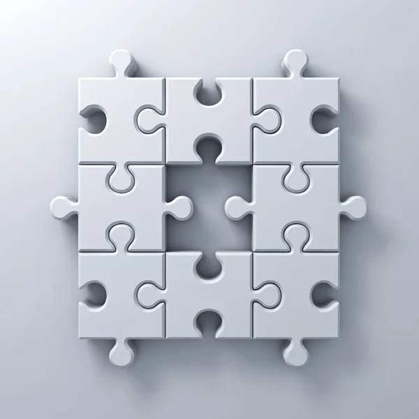 Weiße Puzzleteile ein fehlendes Konzept auf weißem Wandhintergrund mit Schatten 3D-Render — Stockfoto