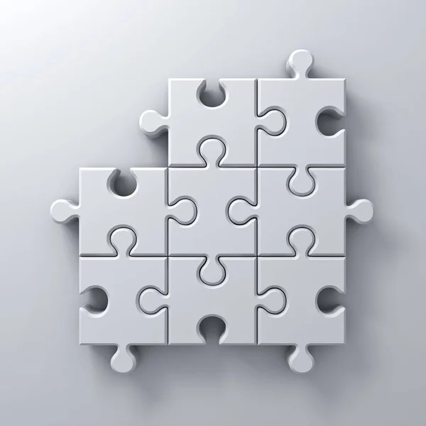 Weiße Puzzleteile ein fehlendes Konzept auf weißem Wandhintergrund mit Schatten 3D-Render — Stockfoto