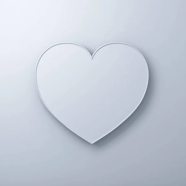 Coeur blanc sur fond mural blanc avec ombre, fond Saint-Valentin. rendu 3D — Photo