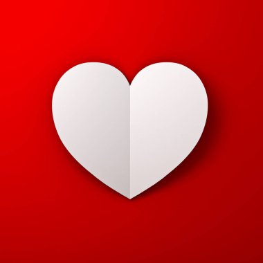 Gölge, Sevgililer günü kırmızı duvar zemin üzerine beyaz kağıt kesme kalp arka plan 3d render