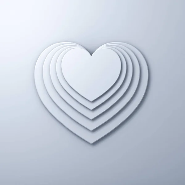 Forma de corazón blanco sobre fondo de pared blanco con sombra, fondo de día de San Valentín 3D render —  Fotos de Stock