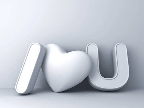 3d Je t'aime concept avec coeur sur fond blanc avec ombre, fond Saint Valentin rendu 3D — Photo