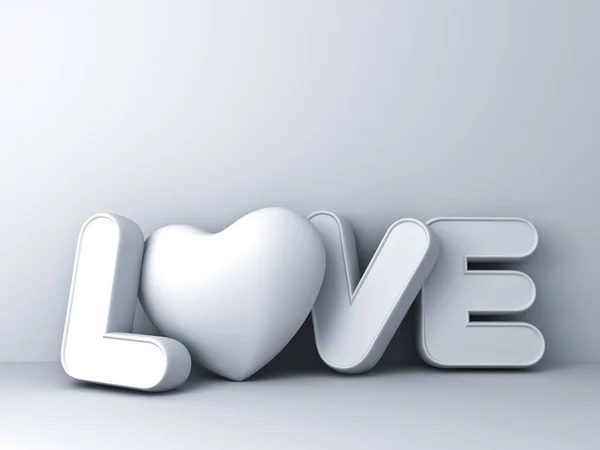 Concept de mot d'amour 3d avec coeur sur fond blanc avec ombre, fond de Saint Valentin rendu 3D — Photo