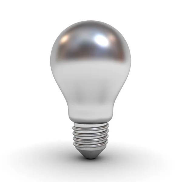 Metallic chrome light bulb isolated over white background with shadow and reflection . 3D render — Stock Photo, Image