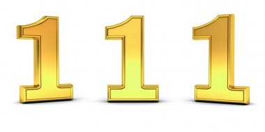 3D altın bir, 1, gölge beyaz zemin üzerine izole üç farklı bakış açıları ile. 3D render