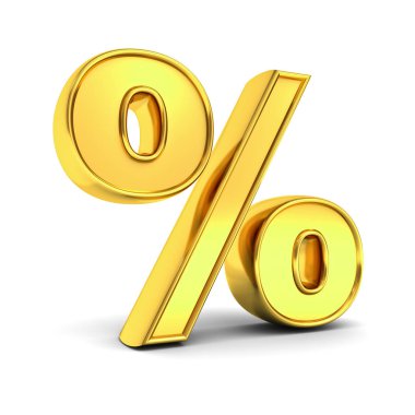 Altın yüzde veya gölge ile beyaz arka plan üzerinde izole % işareti. 3D render