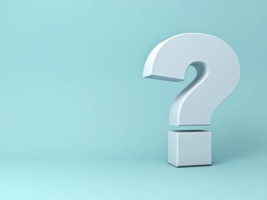 Gölge yeşil zemin üzerine soru işareti. 3D render