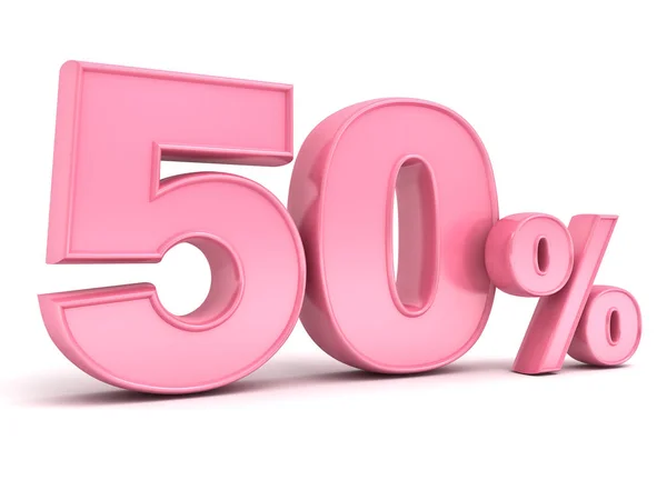 3D rosa femtio procent eller special erbjuder 50% rabatt tagg för dam, Kvinna, kvinnor, mor dag isoleras över vit bakgrund med skugga och reflektion. 3D render — Stockfoto