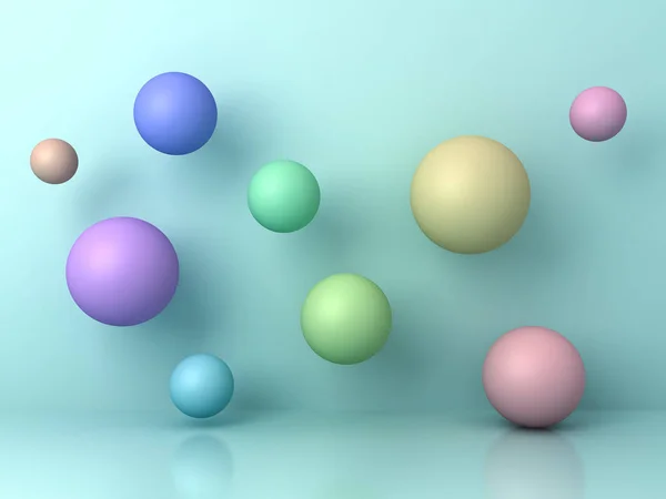 Abstract colorful 3d flying spheres on cyan background with reflection and shadows. 3D render — Stock Photo, Image