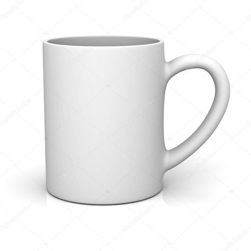 White coffee cup or blank mug isolated on white background with shadow and reflection . 3D render