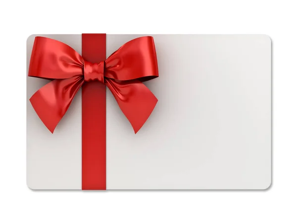 Carta regalo in bianco con nastri rossi e fiocco isolato su sfondo bianco con ombra. Renderi 3D — Foto Stock