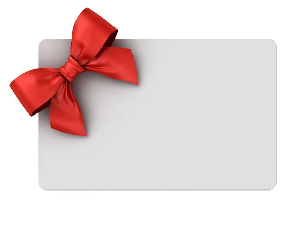 Carta regalo in bianco con fiocco a nastro rosso isolato su sfondo bianco. Rendering 3D — Foto Stock