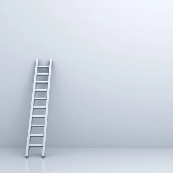 Escalera blanca sobre fondo de pared blanco con espacio en blanco. Renderizado 3D —  Fotos de Stock