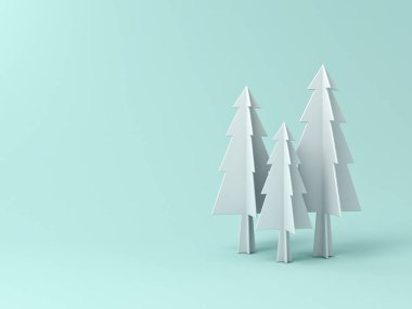 Noel ağacı veya çam ışık yeşil pastel üzerinde arka plan boşluk 3d render ile Noel dekorasyonu için renk