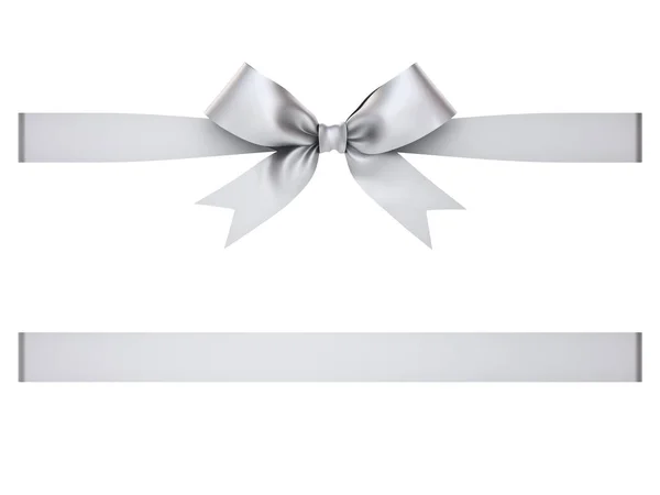 Silver gift ribbon bow isolated on white background  3D render — Stock Photo, Image