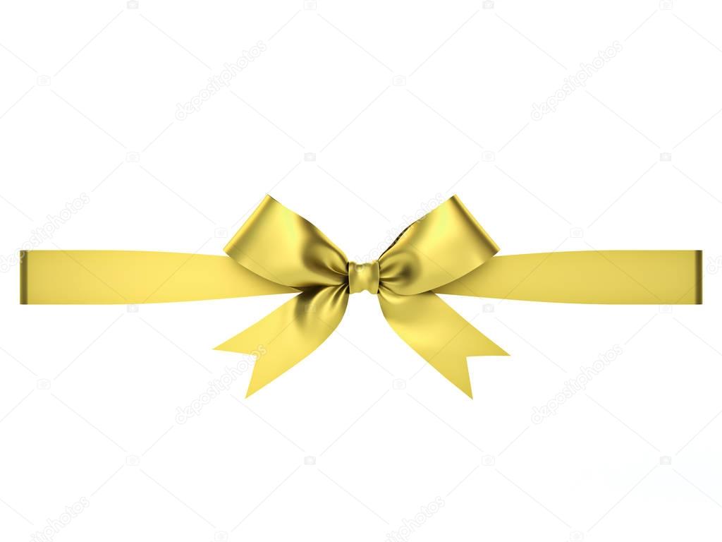 Gold gift ribbon bow isolated on white background 3D render