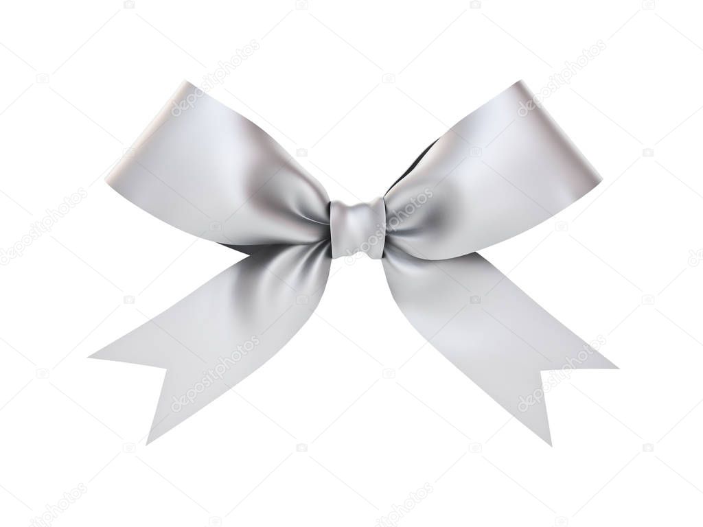 Silver gift ribbon bow isolated on white background 3D render