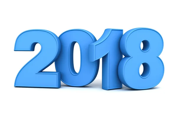 Gelukkig Nieuwjaar 2018, 3D-blauwe tekst op witte achtergrond met reflectie en schaduw geïsoleerd — Stockfoto