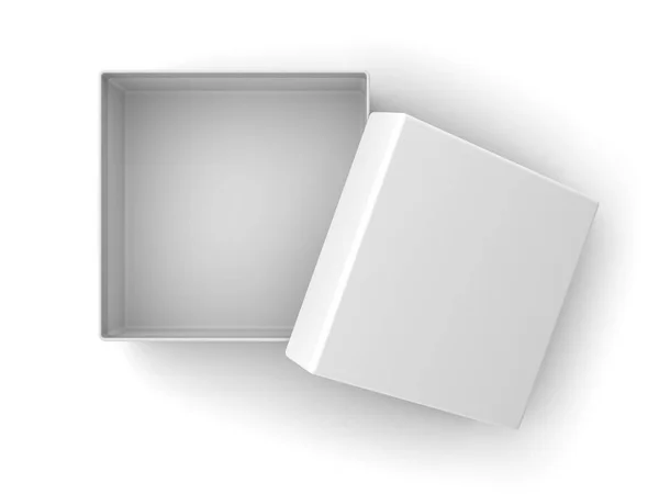 Caja de cartón en blanco abierta con tapa aislada sobre fondo blanco con sombra — Foto de Stock