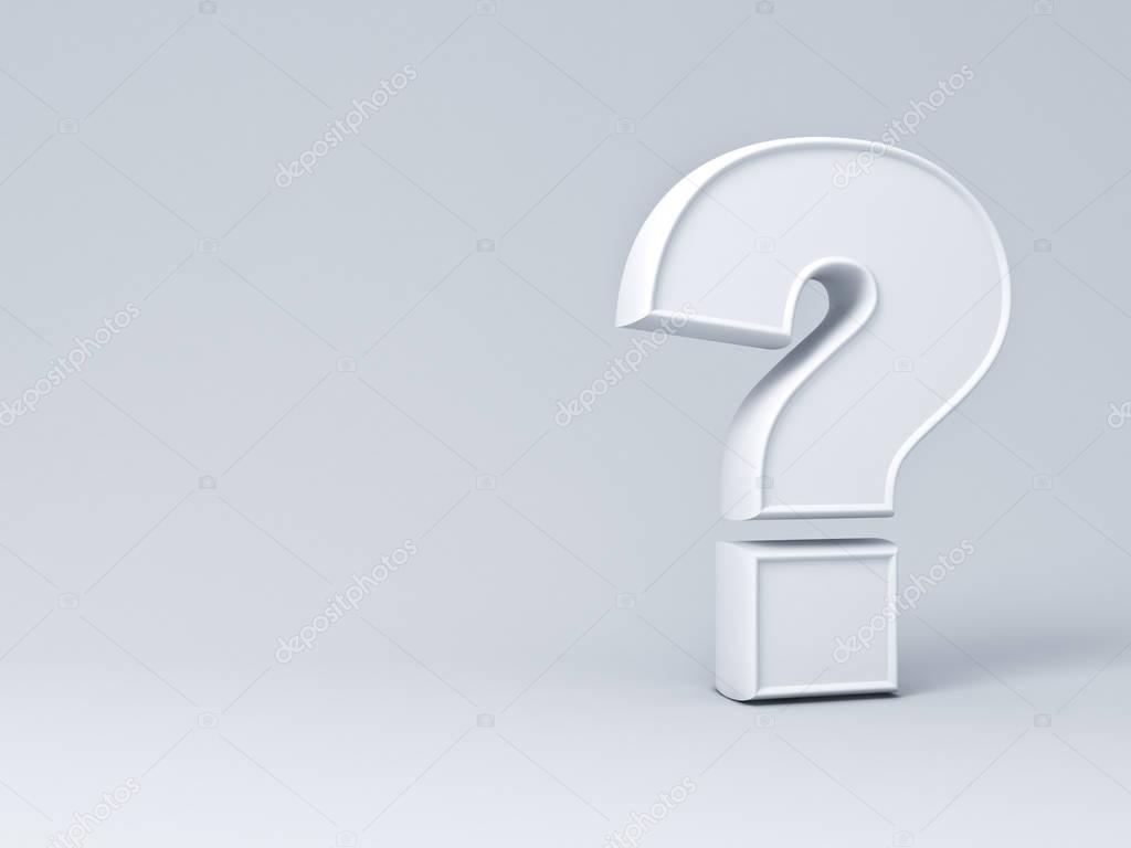 White question mark on grey background with shadow and blank space