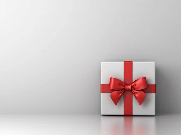Подарункова Коробка Цибулею Червоної Стрічки Порожнім Білим Тлом Стіни Абстрактна — стокове фото