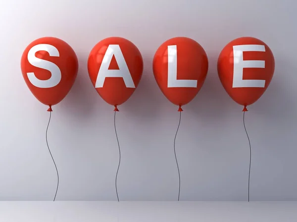 Sale Word Red Balloons White Wall Background Abstract Rendering — Stock Photo, Image