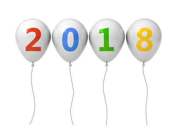 Yıl Iki Bin Sekiz Mutlu Yeni Yıl 2018 Beyaz Balonlar — Stok fotoğraf