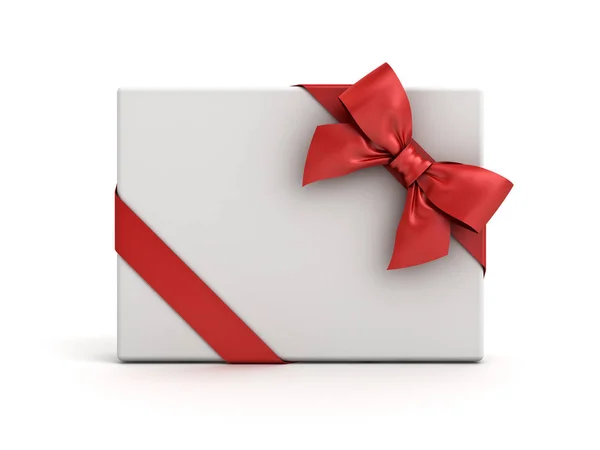 ギフト用の箱または赤いリボンと弓影で白い背景で隔離のプレゼント ボックス レンダリング — ストック写真