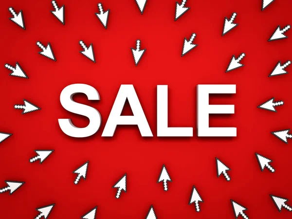 White Sale Word Arrow Cursors Red Background Shadow Rendering — Stock Photo, Image