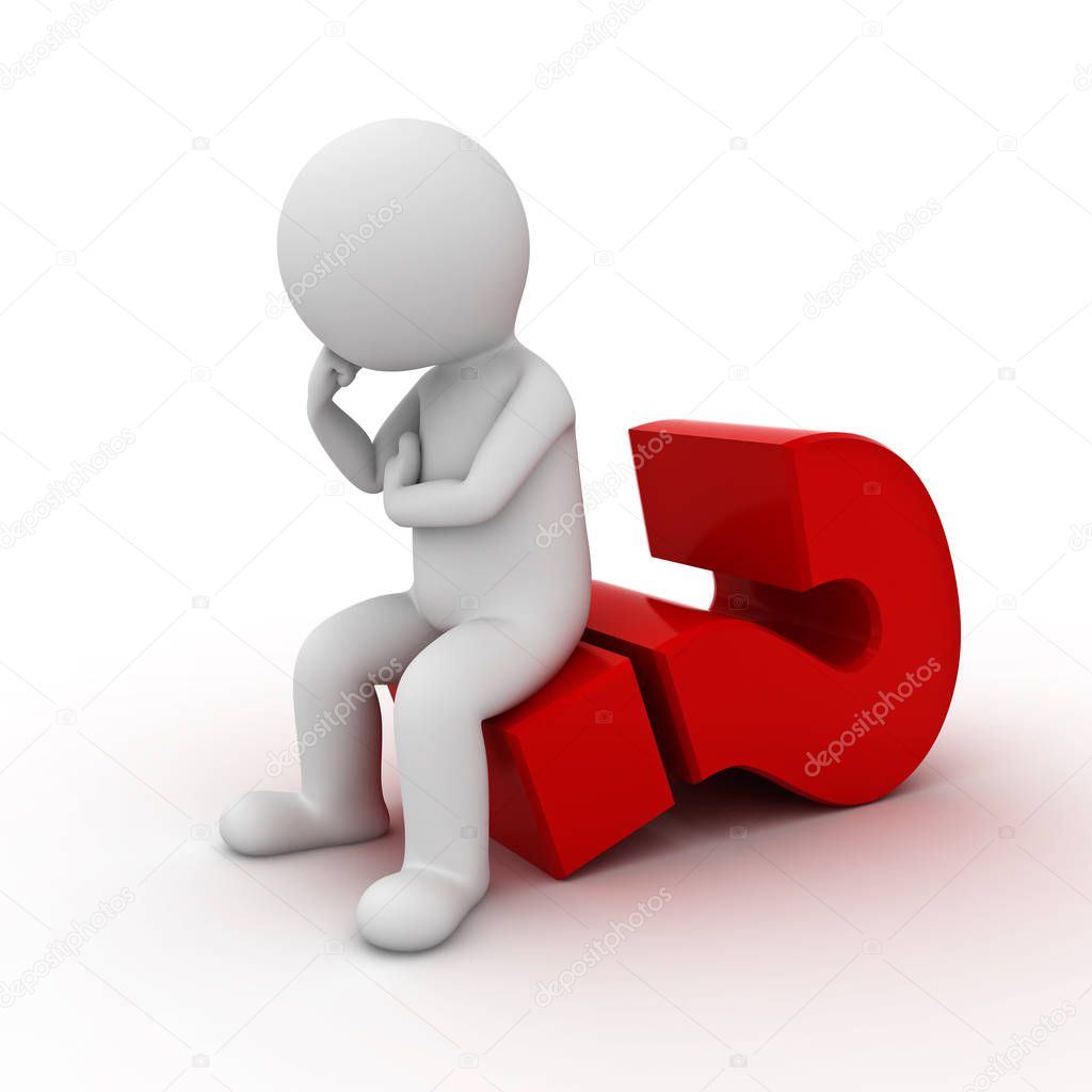  Man  Sitting Big Red Question  Mark  Thinking Isolated White 