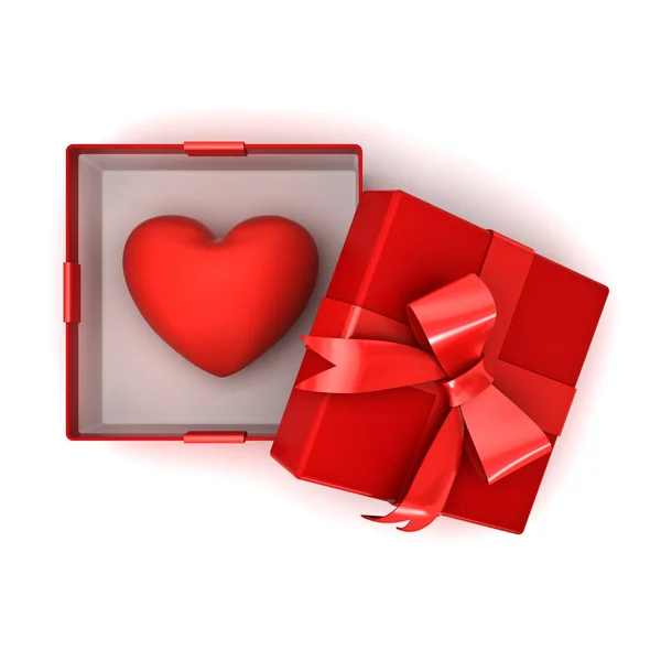 Откройте Красную Подарочную Коробку Подарите Коробку Красным Сердцем Коробке Изолированы — стоковое фото
