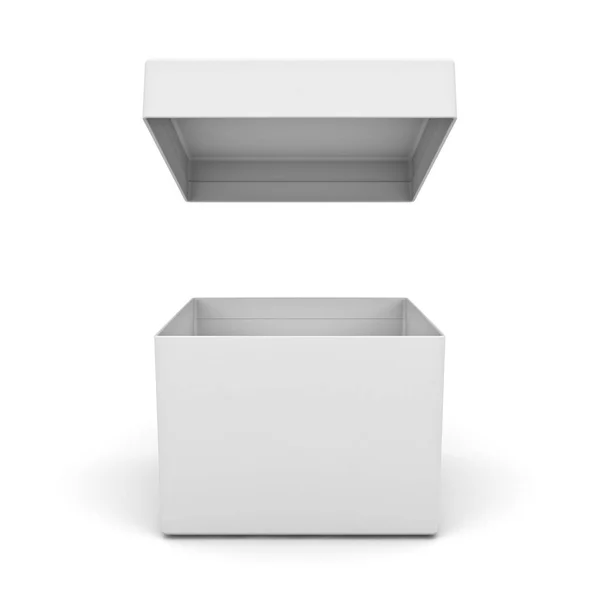 Κενό Κουτί Ανοιχτό Καπάκι Που Απομονώνονται Λευκό Φόντο Σκιά Rendering — Φωτογραφία Αρχείου