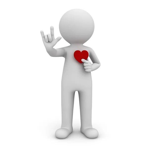 Man Doing Love You Hand Sign Red Heart Isolated White — Stock Photo, Image