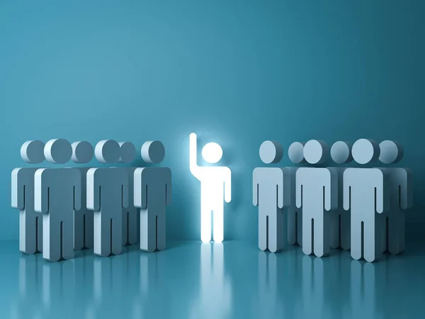 Stand Out Crowd Different Concept One Glowing Light Man Raising — Stock Photo, Image