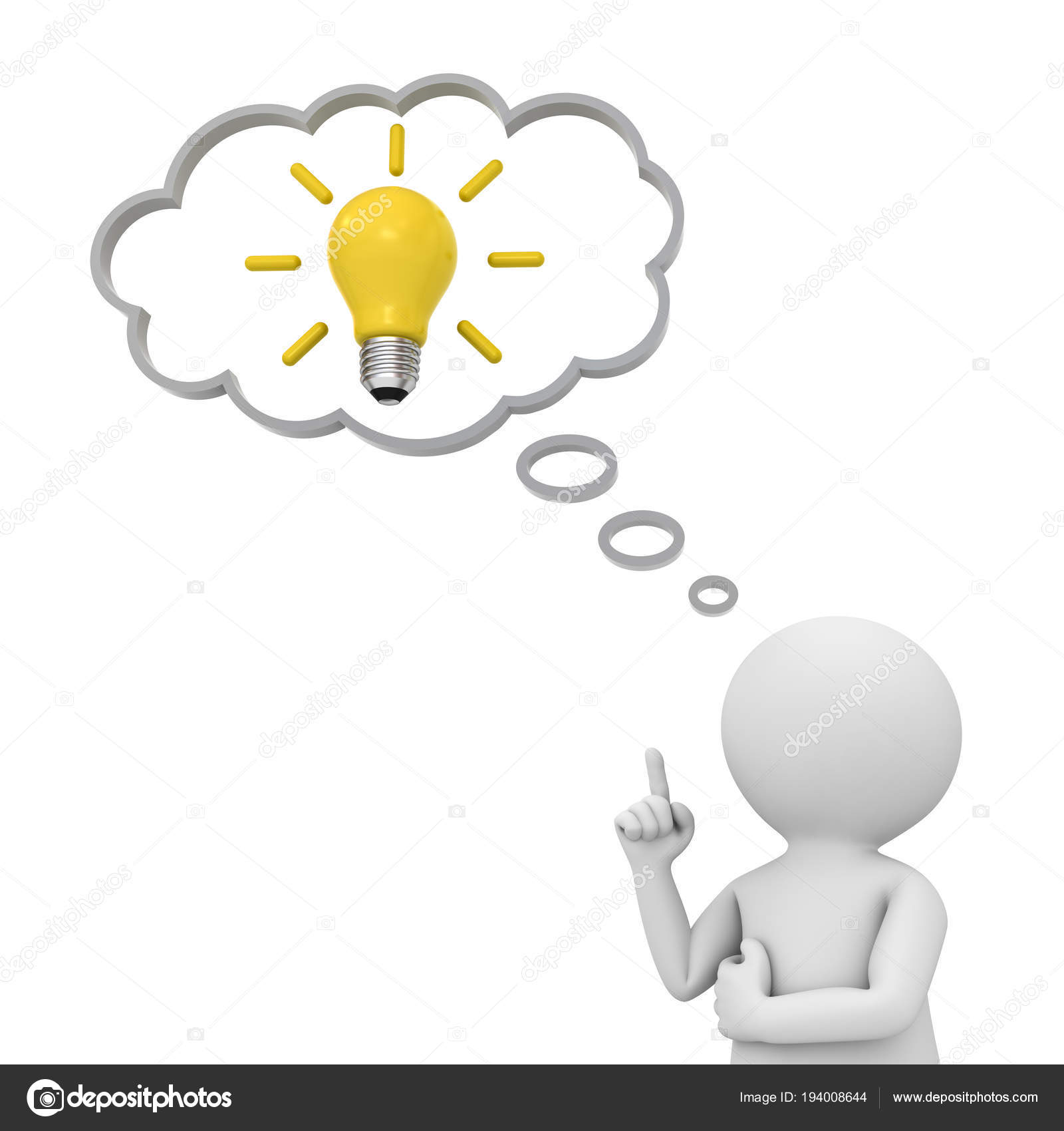 Man Thinking Idea Bulb Thought Bubble His Head Isolated White ...