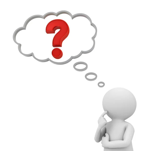 Man Thinking Red Question Mark Thought Bubble White Background Rendering — Stock Photo, Image