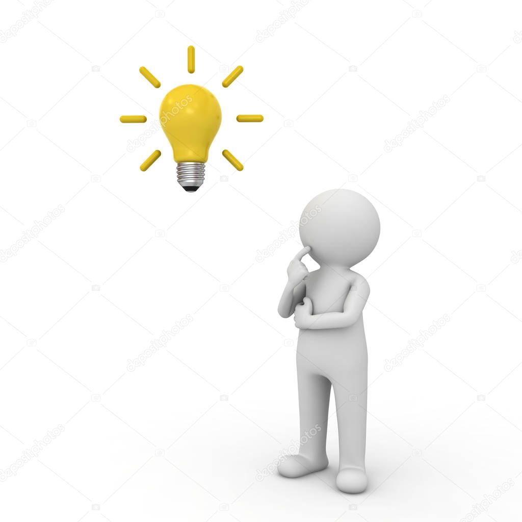 Mann Denken Mit Idee Glühbirne Über Seinem Kopf Isoliert Auf