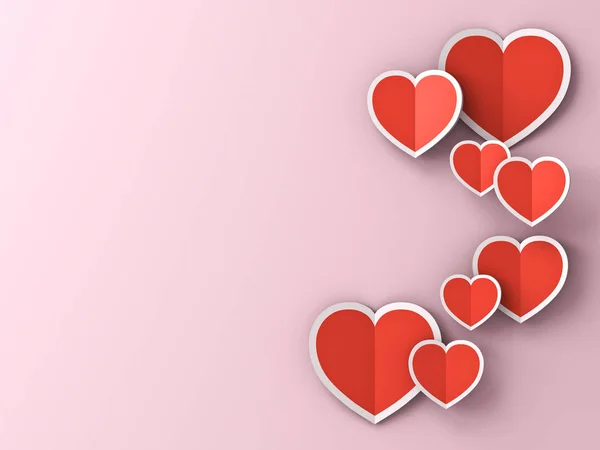 Red paper hearts on pink pastel color background with shadows for Happy valentine\'s day 3D rendering