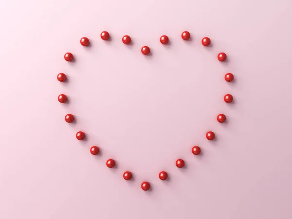 Pembe Pastel Arka Planda Izole Edilmiş Kalp Şeklini Oluşturan Kırmızı — Stok fotoğraf