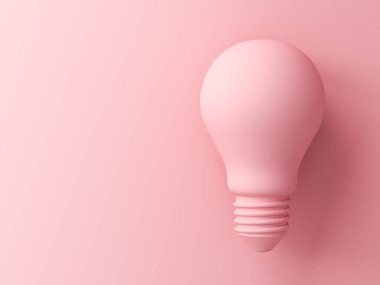 Pembe pastel renkli ampul. Pembe renkli arka planda izole edilmiş. Gölge 3 boyutlu.