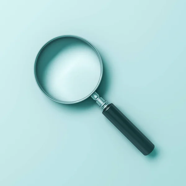 Magnifying Glass Isolated Cyan Green Blue Pastel Color Background Shadow — Stock Photo, Image