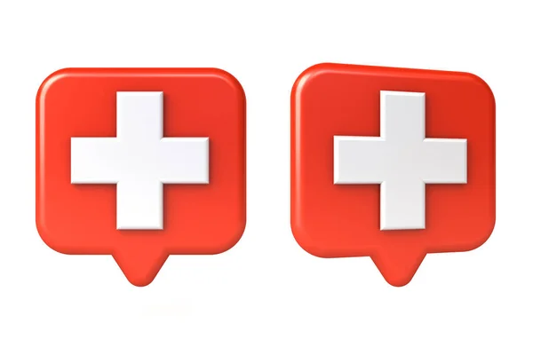 Lékařský Kříž Nebo Bílá Znamení Červené Zaoblené Čtvercové Řeči Bublina — Stock fotografie
