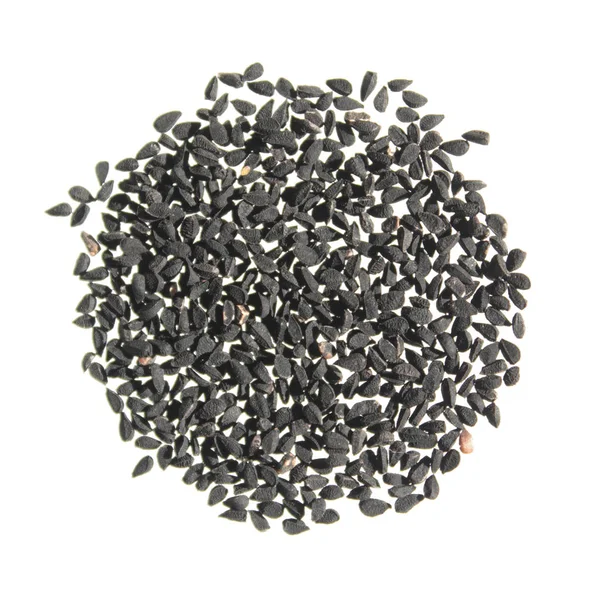 Nigella sativa (nero-cumino) semi su fondo bianco — Foto Stock