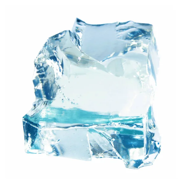 Pedaço de gelo azul claro isolado sobre fundo branco — Fotografia de Stock