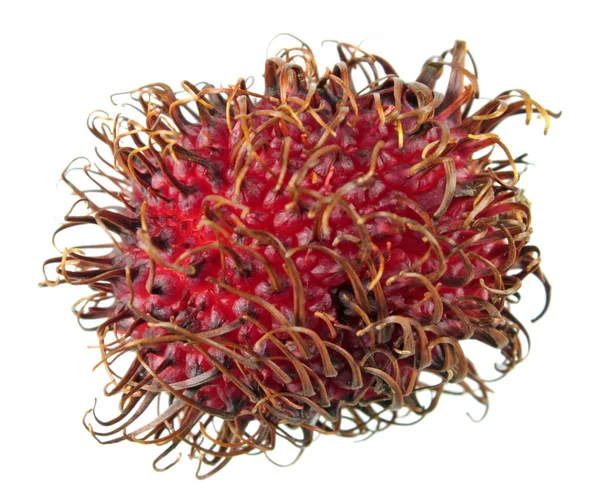 Rambután rojo sin pelar aislado sobre fondo blanco — Foto de Stock