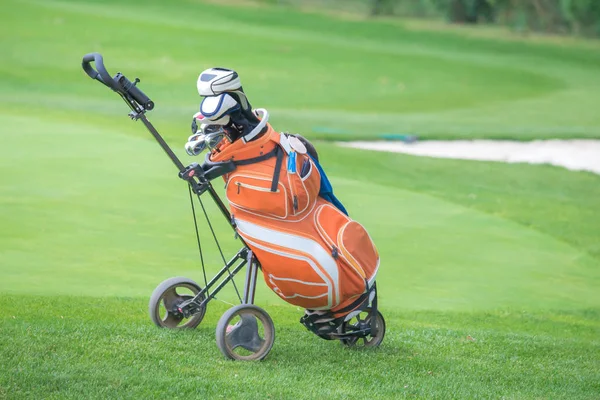 Golf çantası ve trundler kapat — Stok fotoğraf