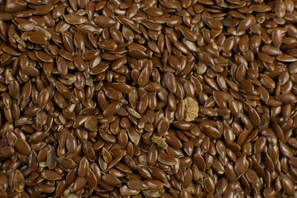 Brown Flax seed. Also known as Linseed, Flaxseed and Common Flax. Closeup of grains, background use. — Stock Photo, Image