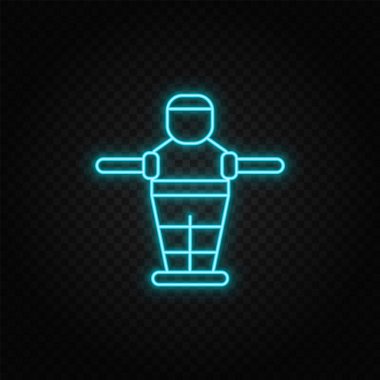 Masa futbolu, oyun, retro, atari salonu neon ikonu. Mavi ve sarı neon vektör ikonu. Vektör şeffaf arkaplan