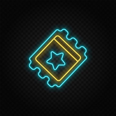 Tikli, retro, atari salonu neon ikonu. Mavi ve sarı neon vektör ikonu. Vektör şeffaf arkaplan